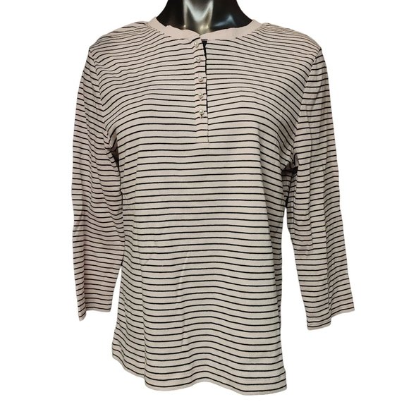Chaps Tops - Chaps Women's White/Black Striped Long Sleeve Top XL